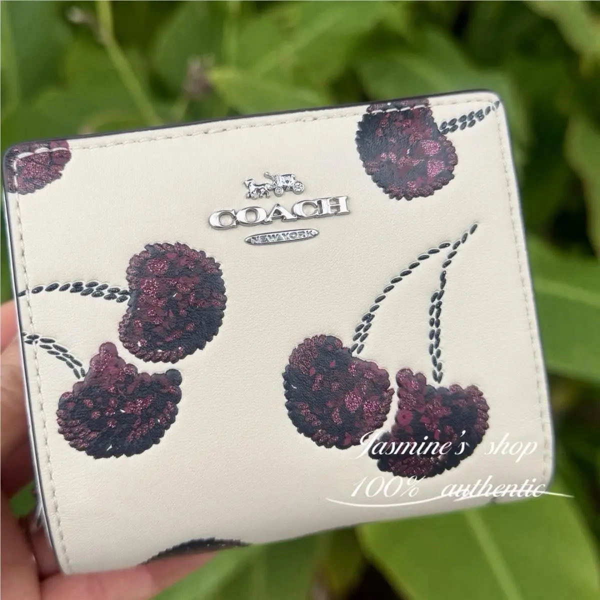 Coach Snap Wallet with Cherry Print CDF19 Chalk Silver