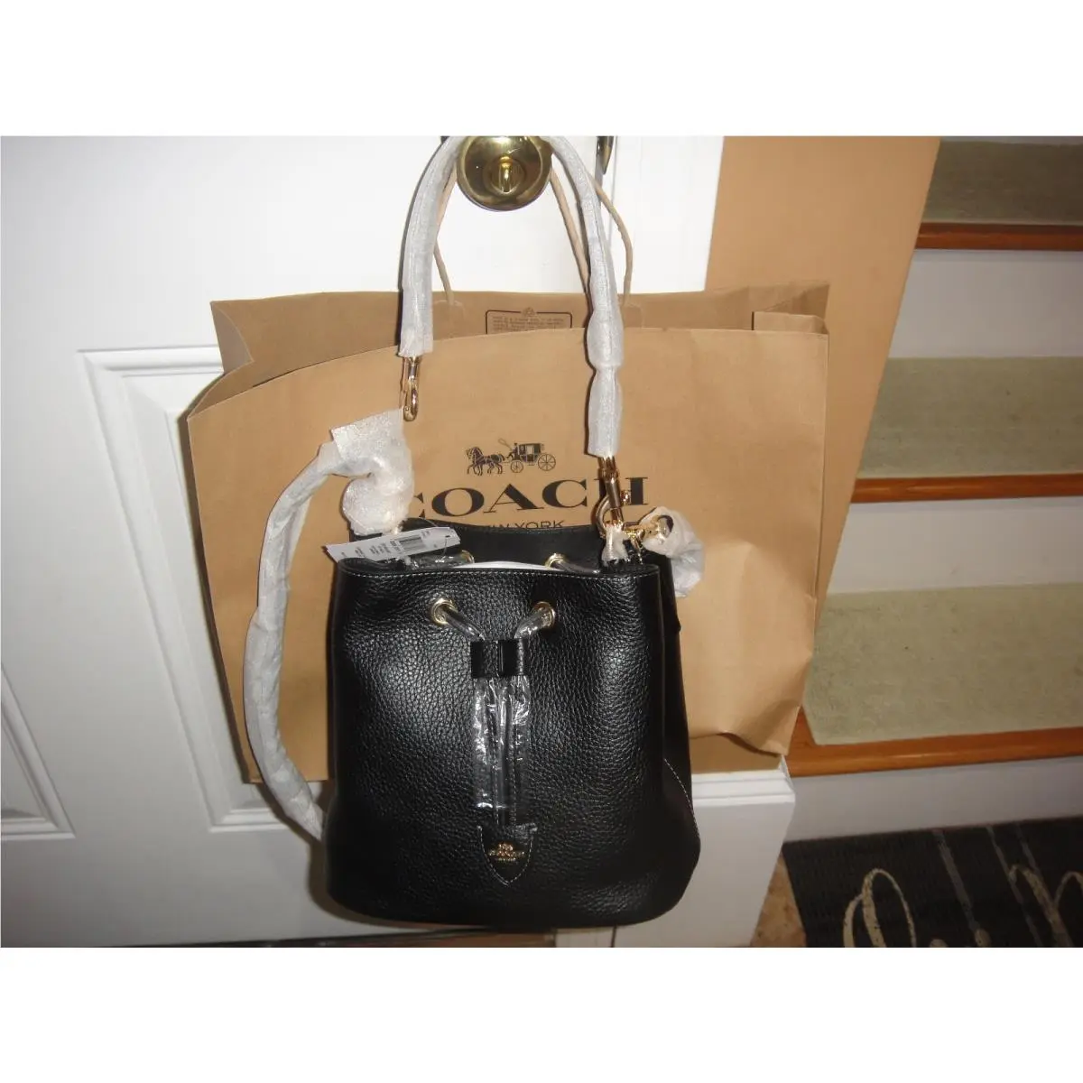 Coach Rowan Black Leather Bucket Bag $398.00.10% Authe