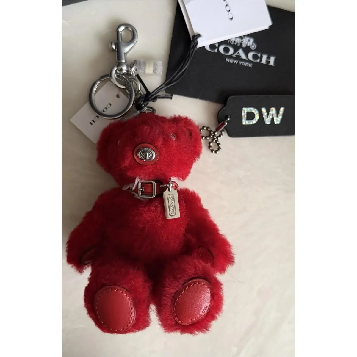 Red Signature Shearling Bear Bag Charm Fob CP221 by Coach