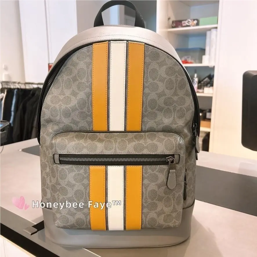 Coach Men’s West Backpack In Signature Canvas with Varsity Stripe CV922