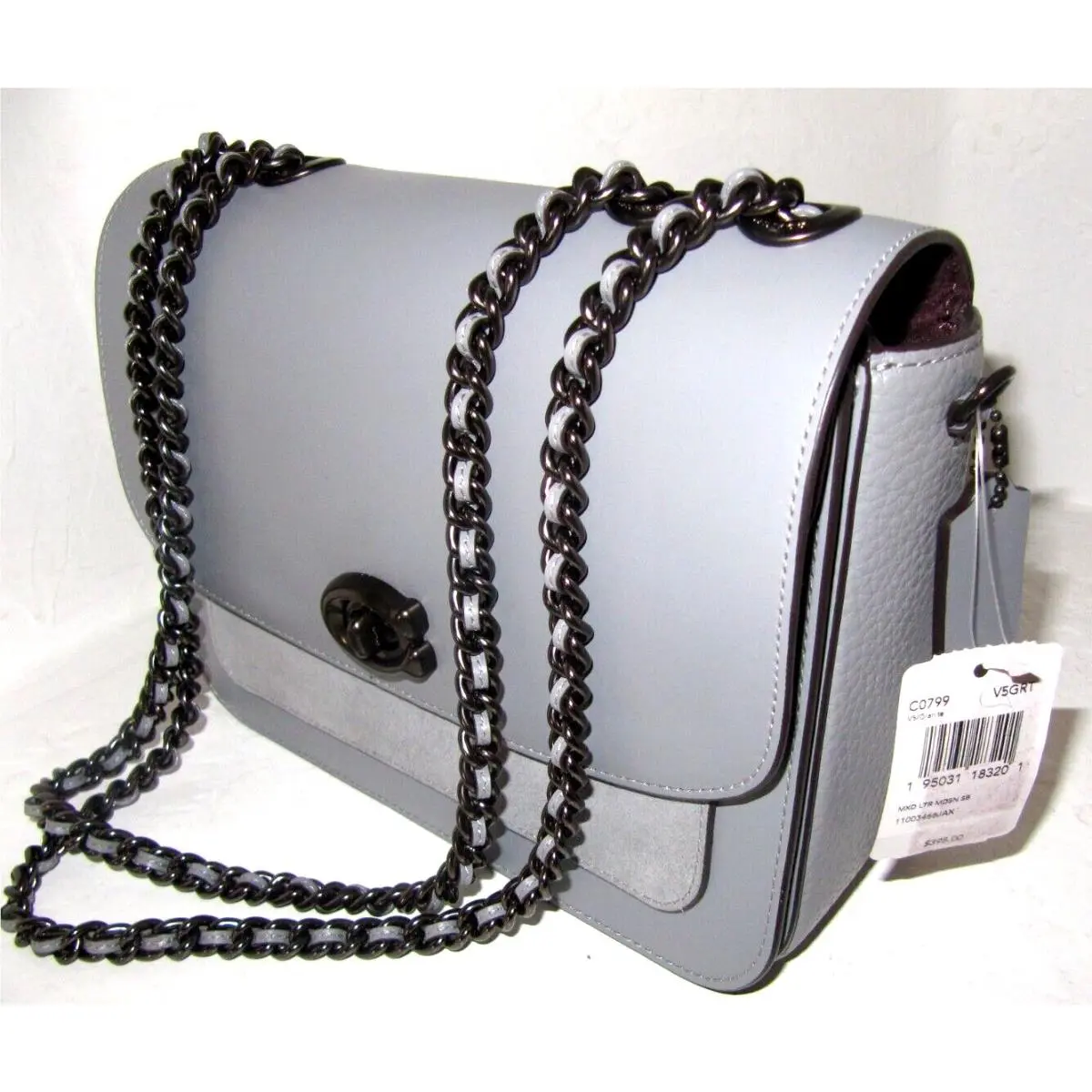Coach C0799 Madison Granite Grey Suede Leather Mixed Shoulder Bag