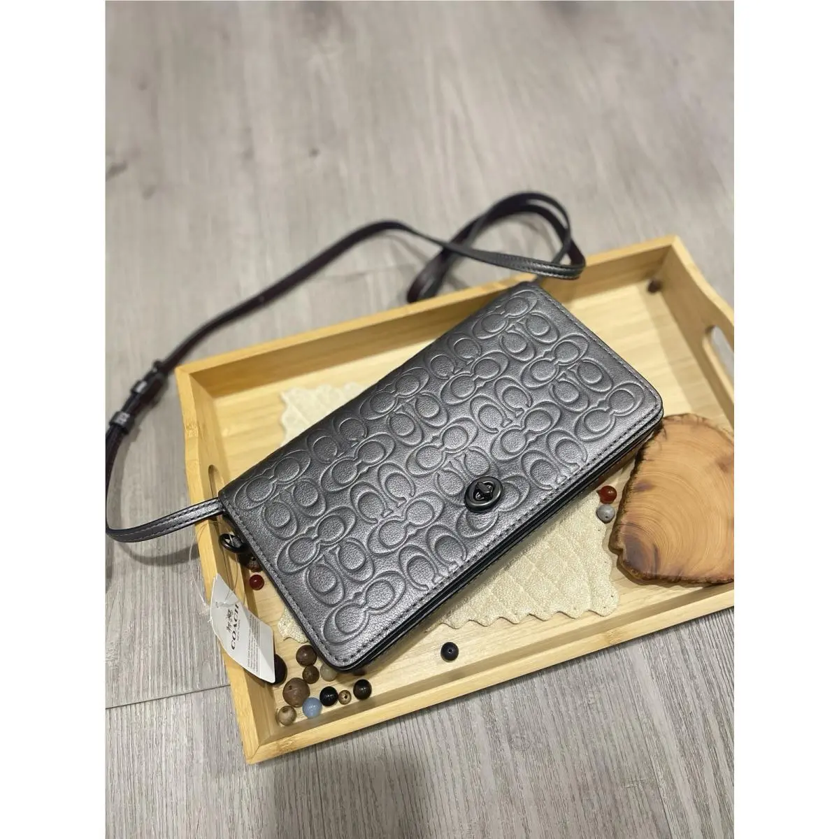 Coach Metallic Embossed Leather Mini Bag Built-in Coin Purse Crossbody F40649