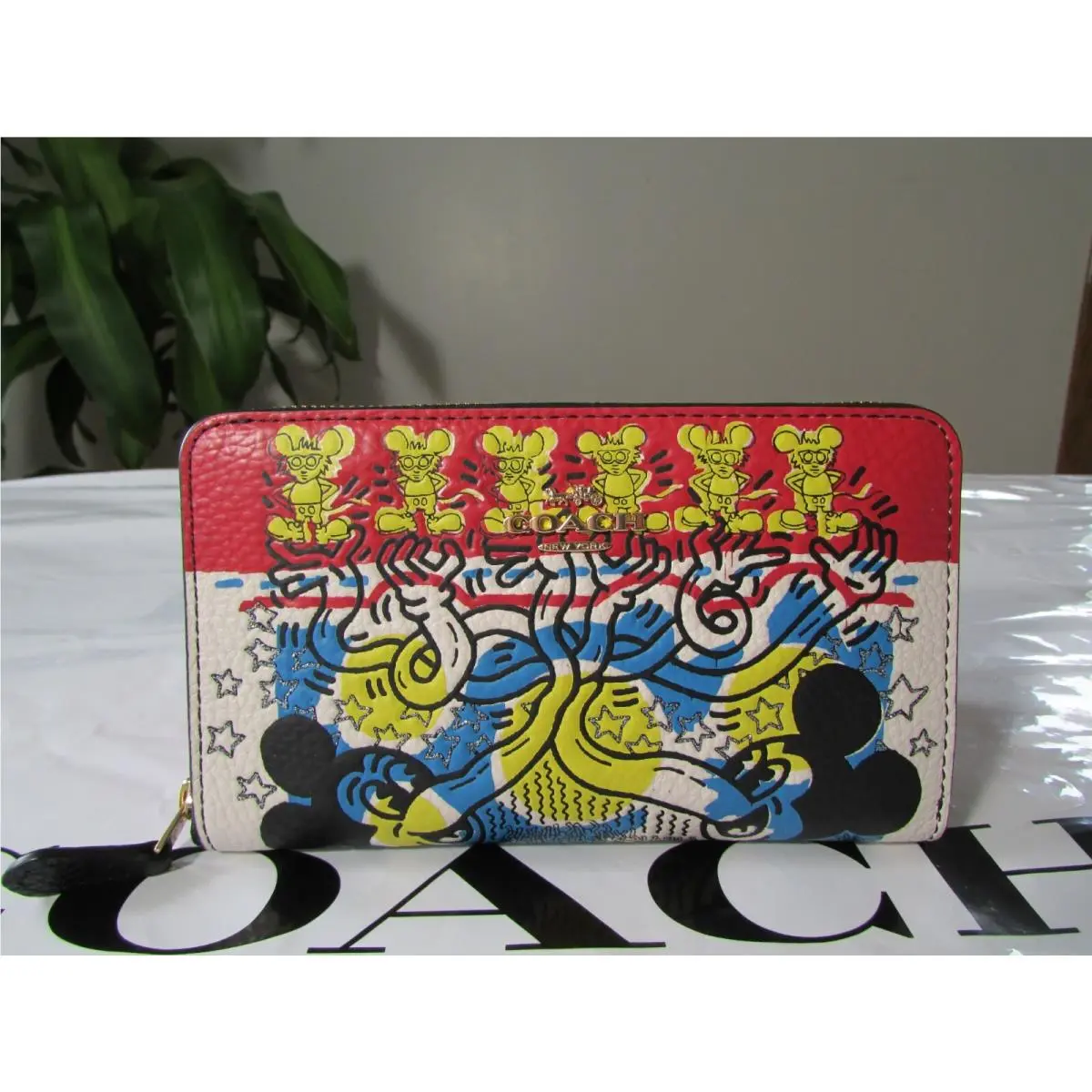 Coach Leather Disney Mickey Mouse Medium ID Zip Wallet C7801 Black Multi