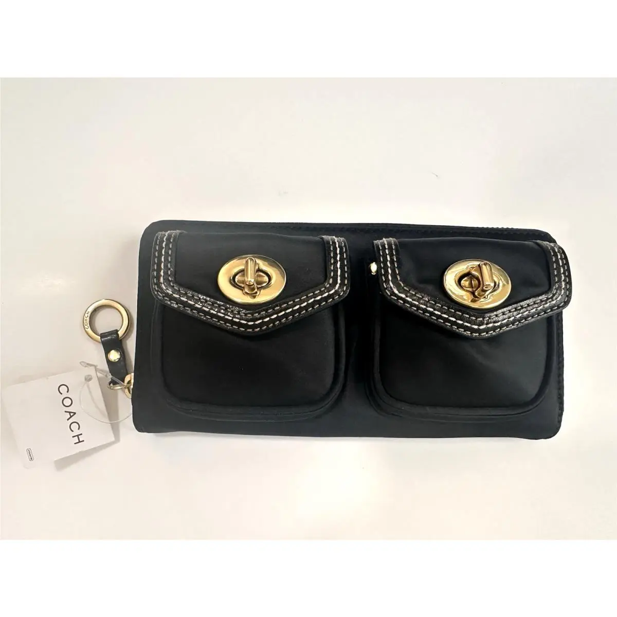 Coach Vintage Double Turnlock Pocket Black Nylon Gal AC Zip Wallet No 5151