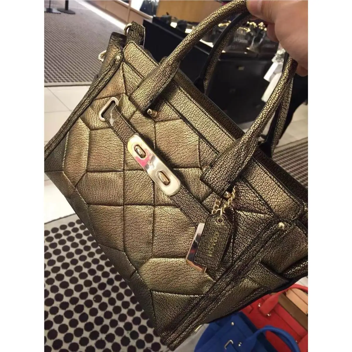 Coach Gold Patchwork Metallic Satchel Bag with Turnlock – Medium Size