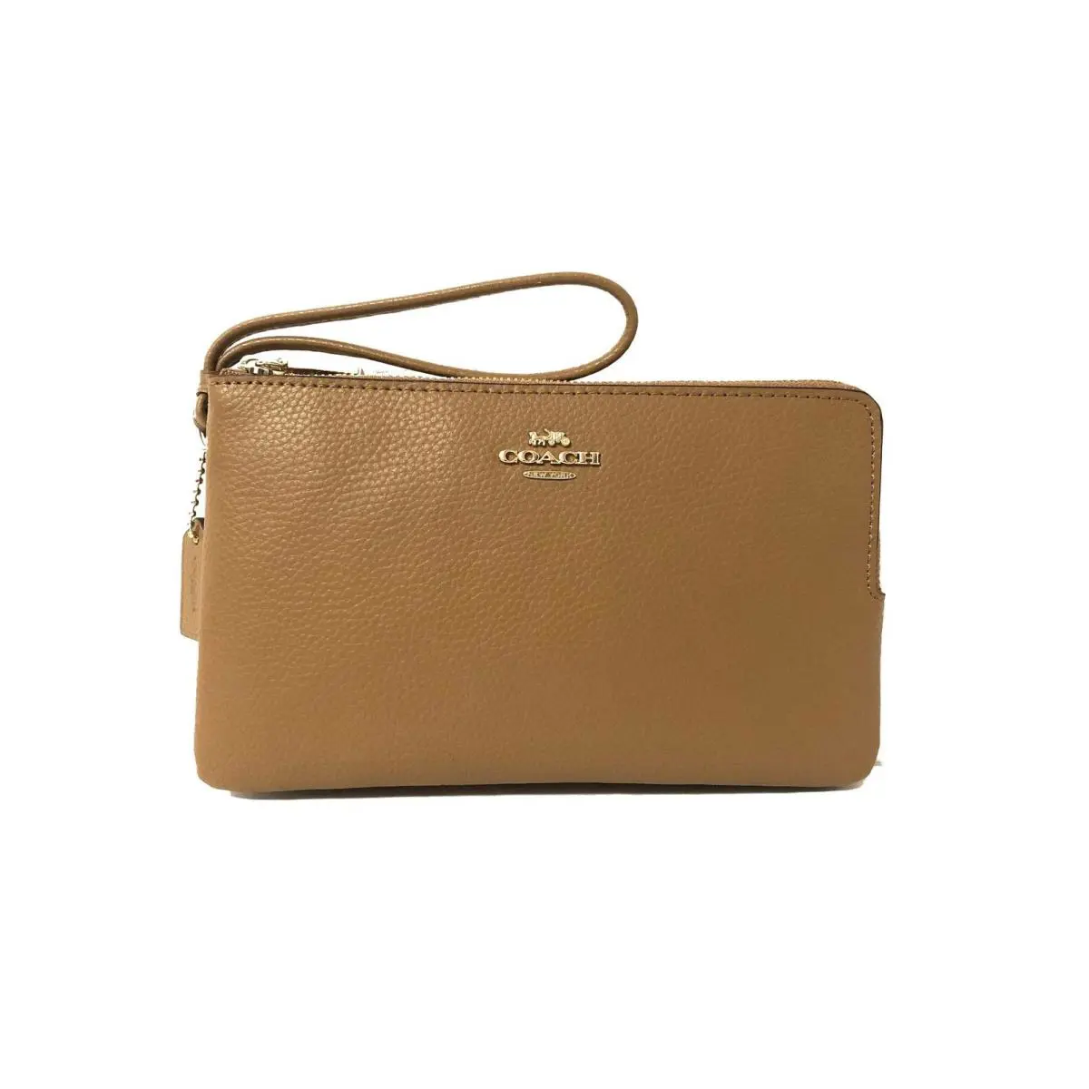 Coach Double Zip Pebble Leather Wristlet Wallet Light Saddle - IM/ Light Saddle