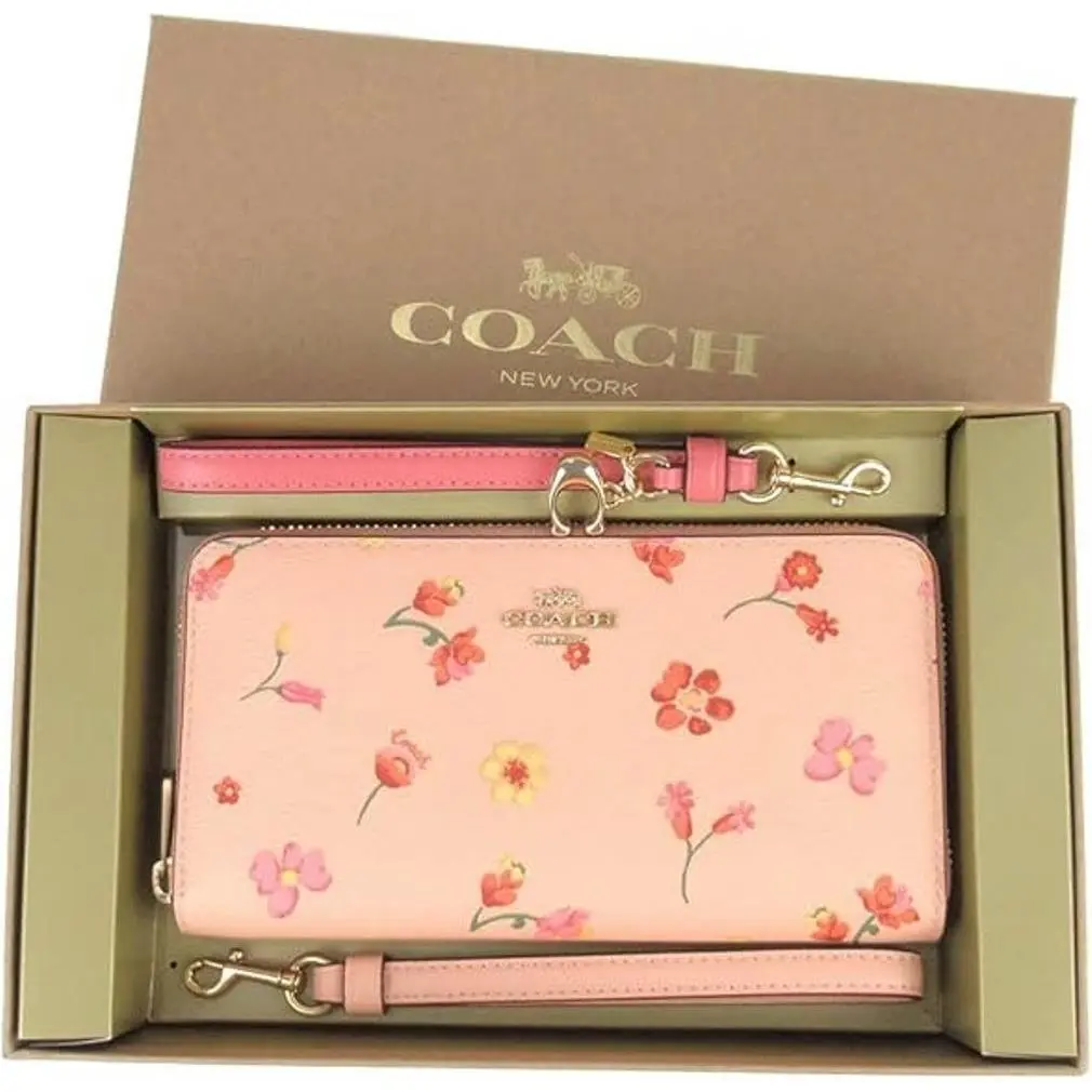 Coach Mystical Floral Zip Around Wallet Clutch Bag Gift Box Red Ribbon