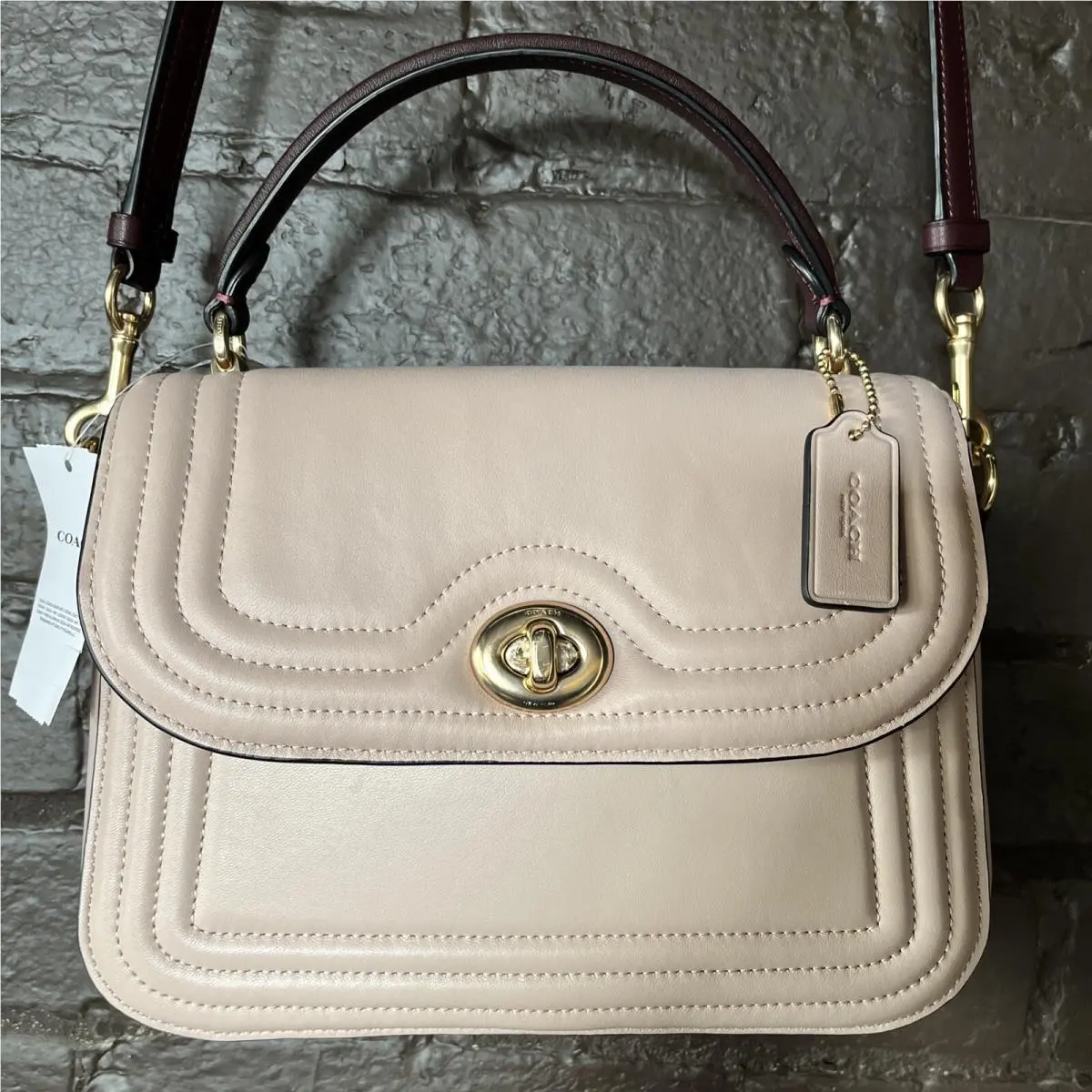 Coach Marlie Satchel Colorblock Border Quilting Mauve Cranberry ￼reg