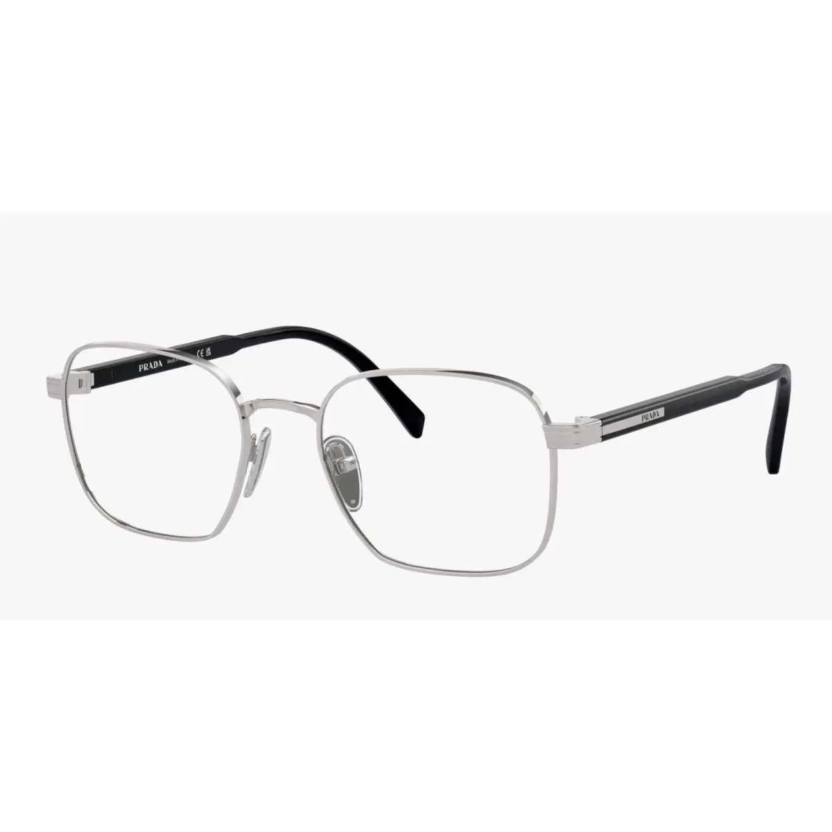 Prada Eyeglasses Vpr A55 1BC-1O1 53-19 145 Shiny Silver Metal Black Frames