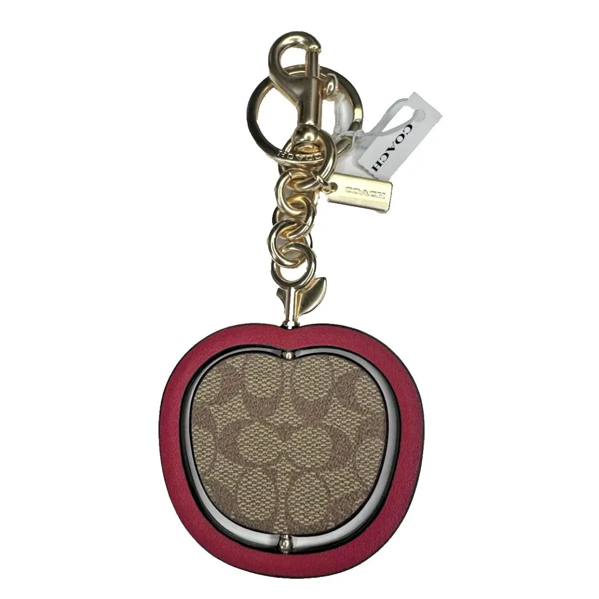 Coach Spinning Apple Bag Charm Signature Leather Dog Leash Clip Key Ring