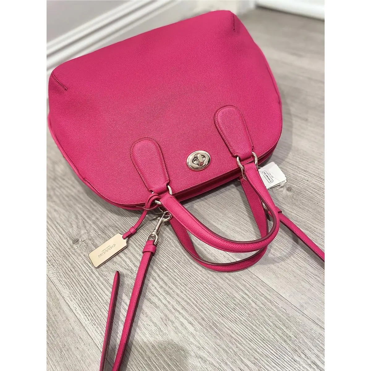 Coach Hot Pink Leather Satchel Bag Crossbody Structured Purse with Zip Closure