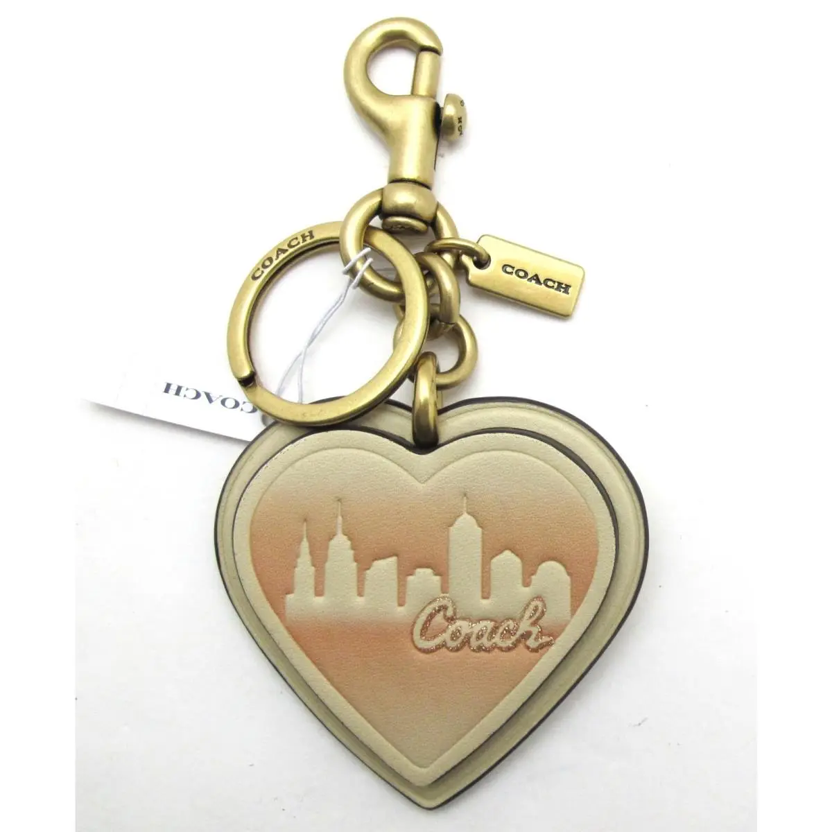 Coach x Jennifer Lopez Nyc Skyline Heart Leather Bag Charm Key Ring Cream