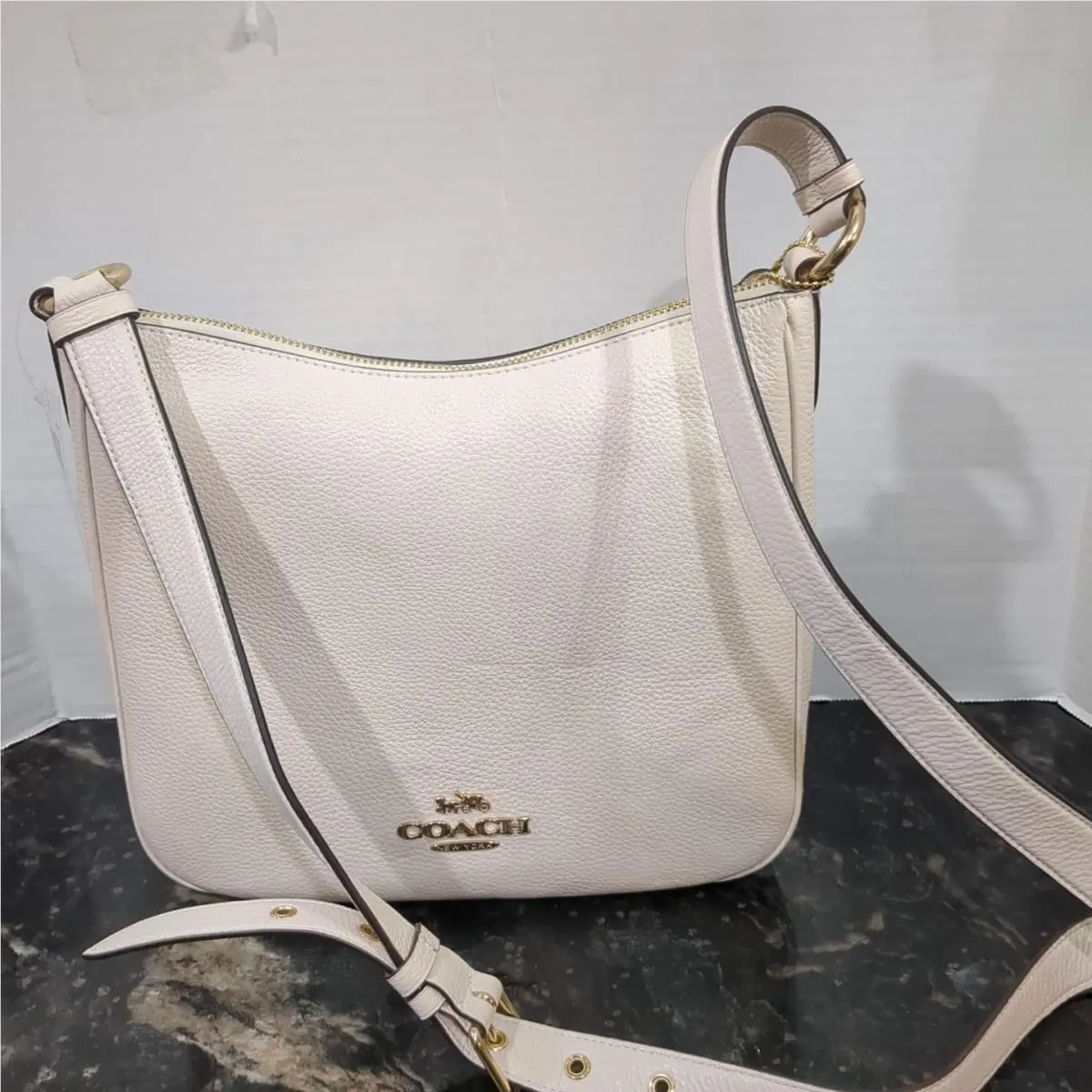 Coach C1648 Womens Light Pink Pebble Leather Adjustable Shoulder Strap Cross-b
