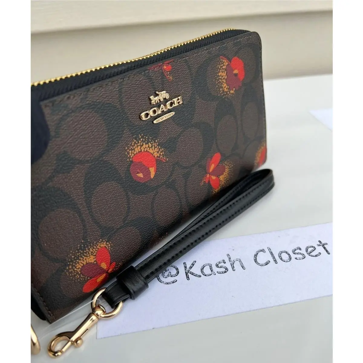 Coach Wristlet Zip Around Wallet In Signature Canvas with Pop Floral Print