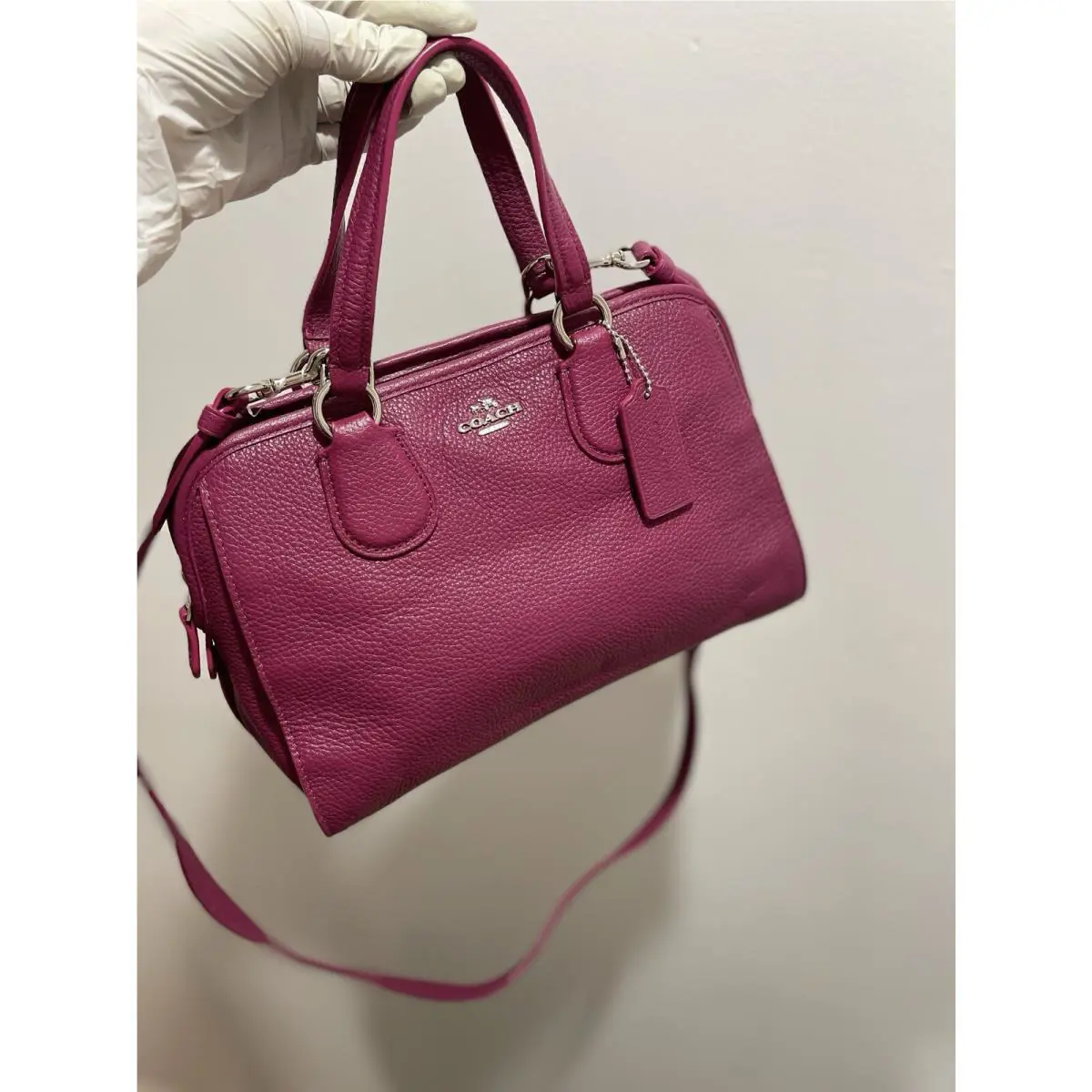 Coach Mini Pebble Leather Satchel Crossbody Bag Berry Purple Structured Shape 33735