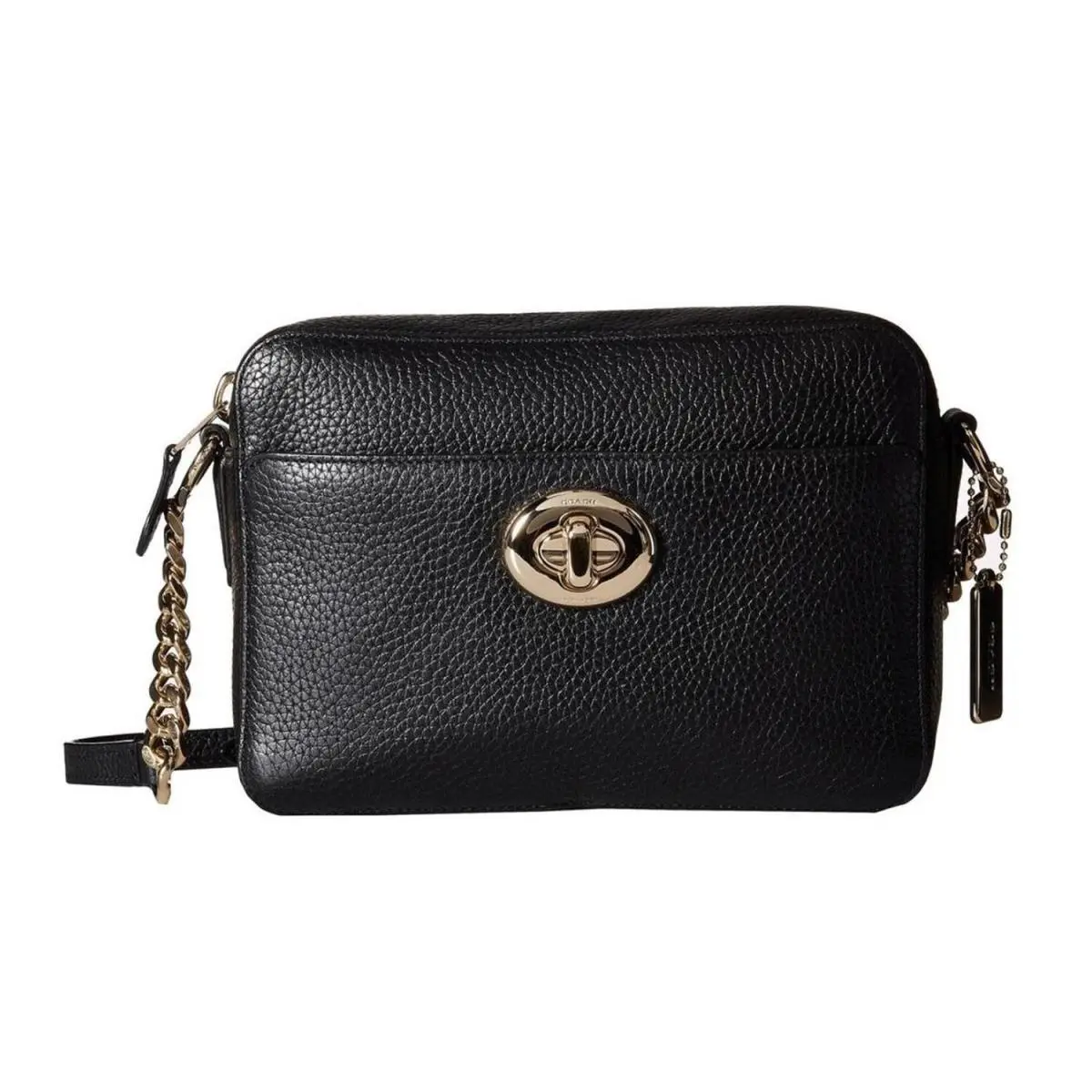 Coach Womens Pebbled Leather Turn Lock Camera Bag Black Cross Body Handbag