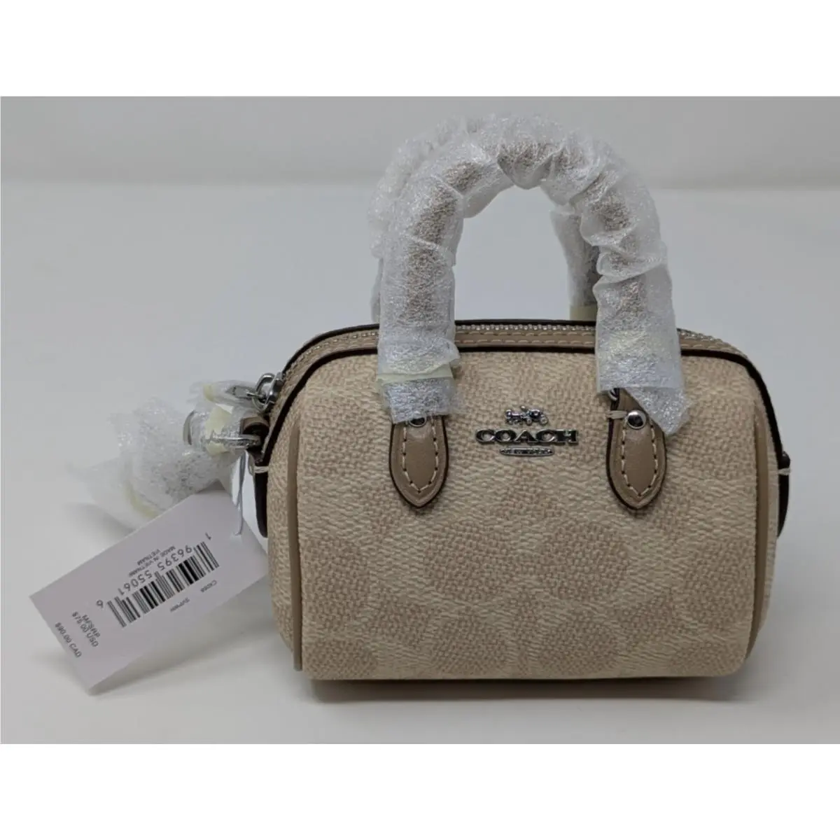 Coach Mini Rowan Satchel Bag Charm In Signature Canvas Sand Taupe CX068