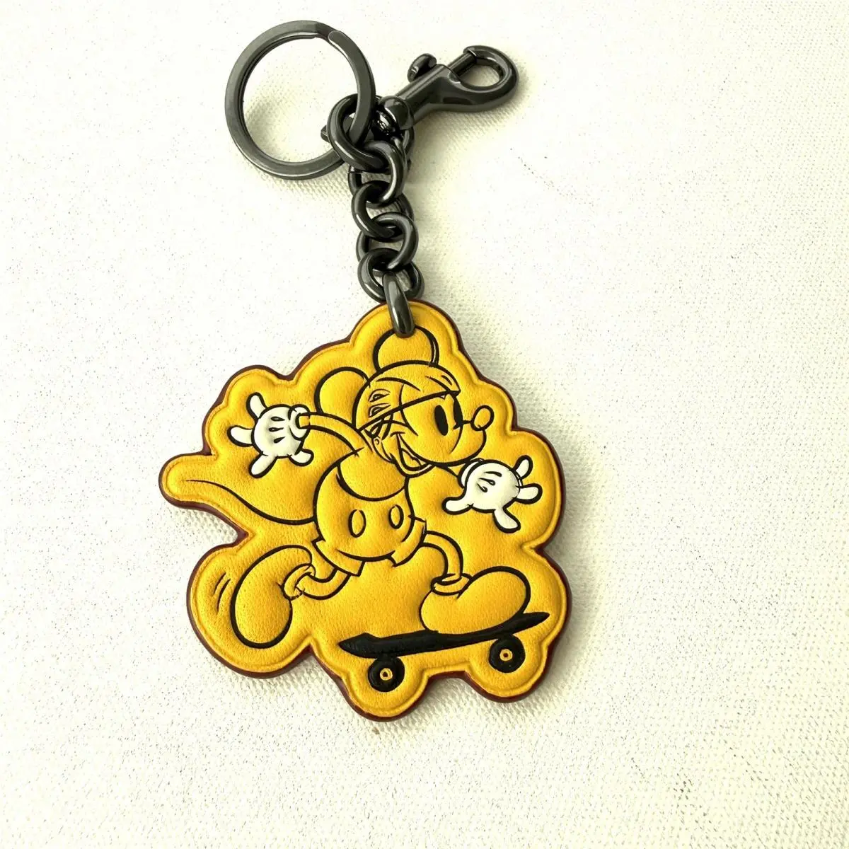 Coach X Disney F59869 Mickey Mouse Leather Bag Charm Keychain Fob Yellow