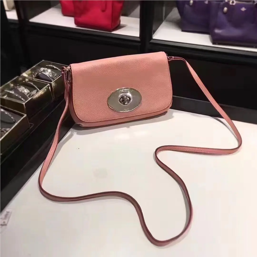 Coach Small Pink Pebble Leather Crossbody Bag Turnlock Flap Lightweight Shoulder Purse