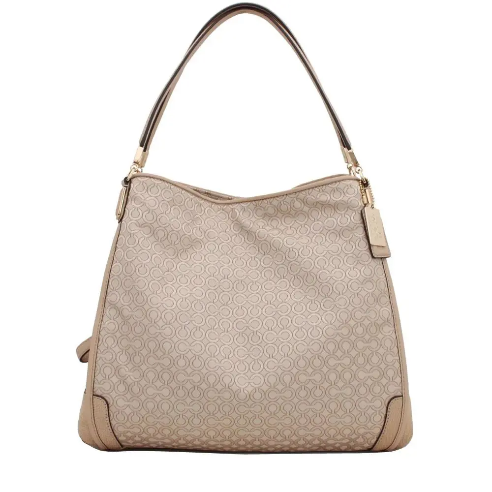 Coach Madison Op Art Needlepoint Phoebe Shoulder Bag 27843 SV Peach Rose - Exterior: Khaki