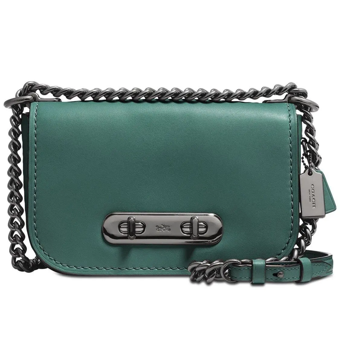 Coach 18858 Swagger20 Stone Glovetanned Leather Crossbody Dk/dark Turquoise Blac