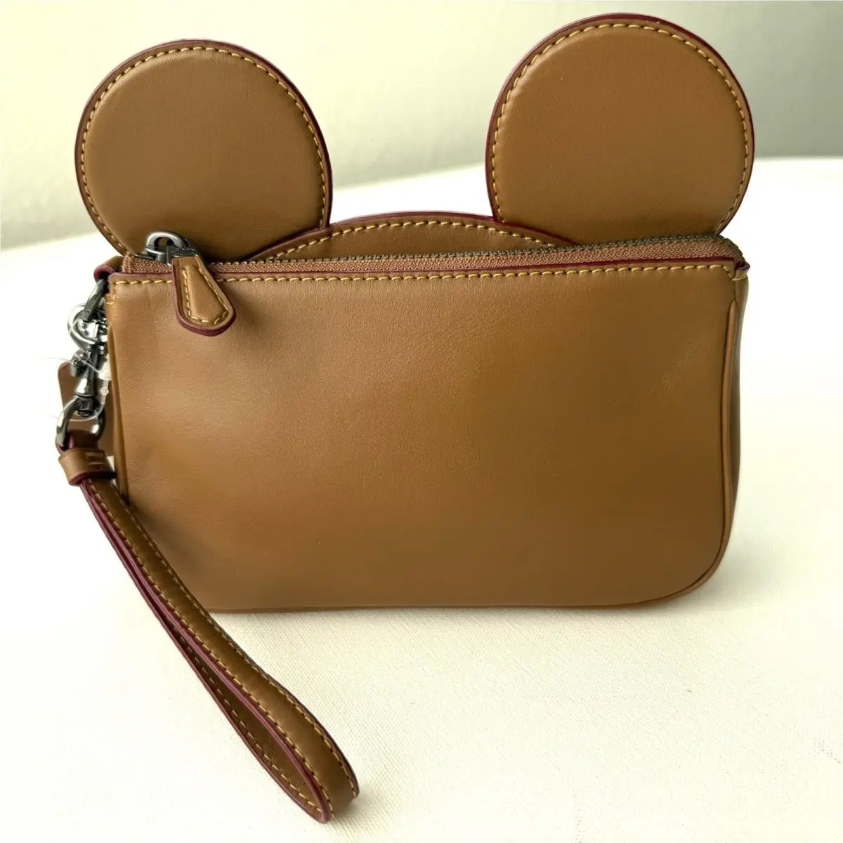 Coach X Glove Leather Mickey Ears Large Wristlet Purse Limited F59529 Saddle
