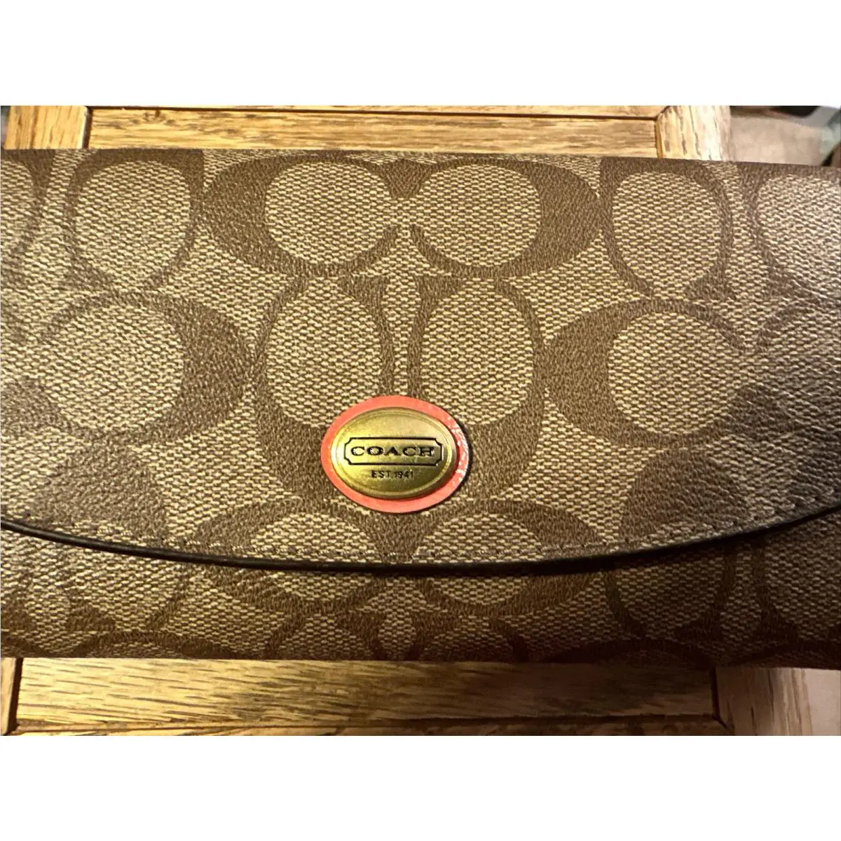 Coach F49154 Peyton Signature Slim Envelope with Pouch Wallet Coral Khaki