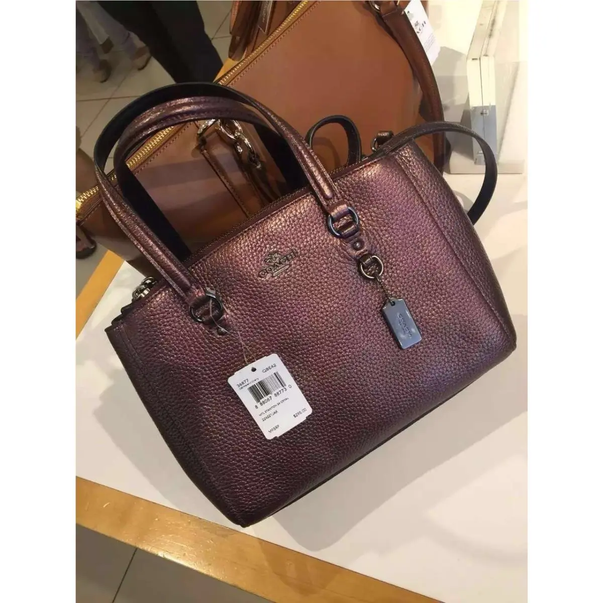 Coach Burgundy Pebbled Leather Shoulder Crossbody Bag with Zip Closure
