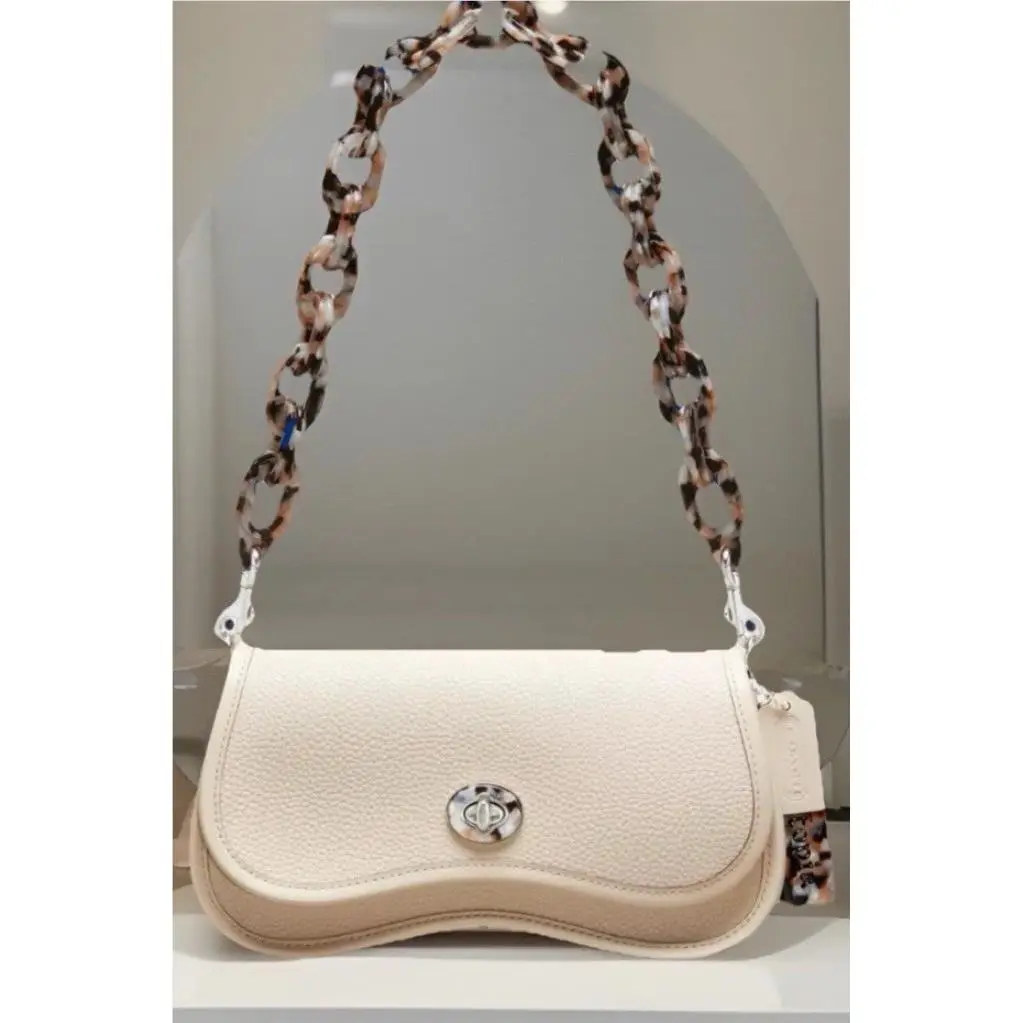 Coachtopia Wavy Dinky Bag In Leather Cream Mini Bag with Strap Crossbody