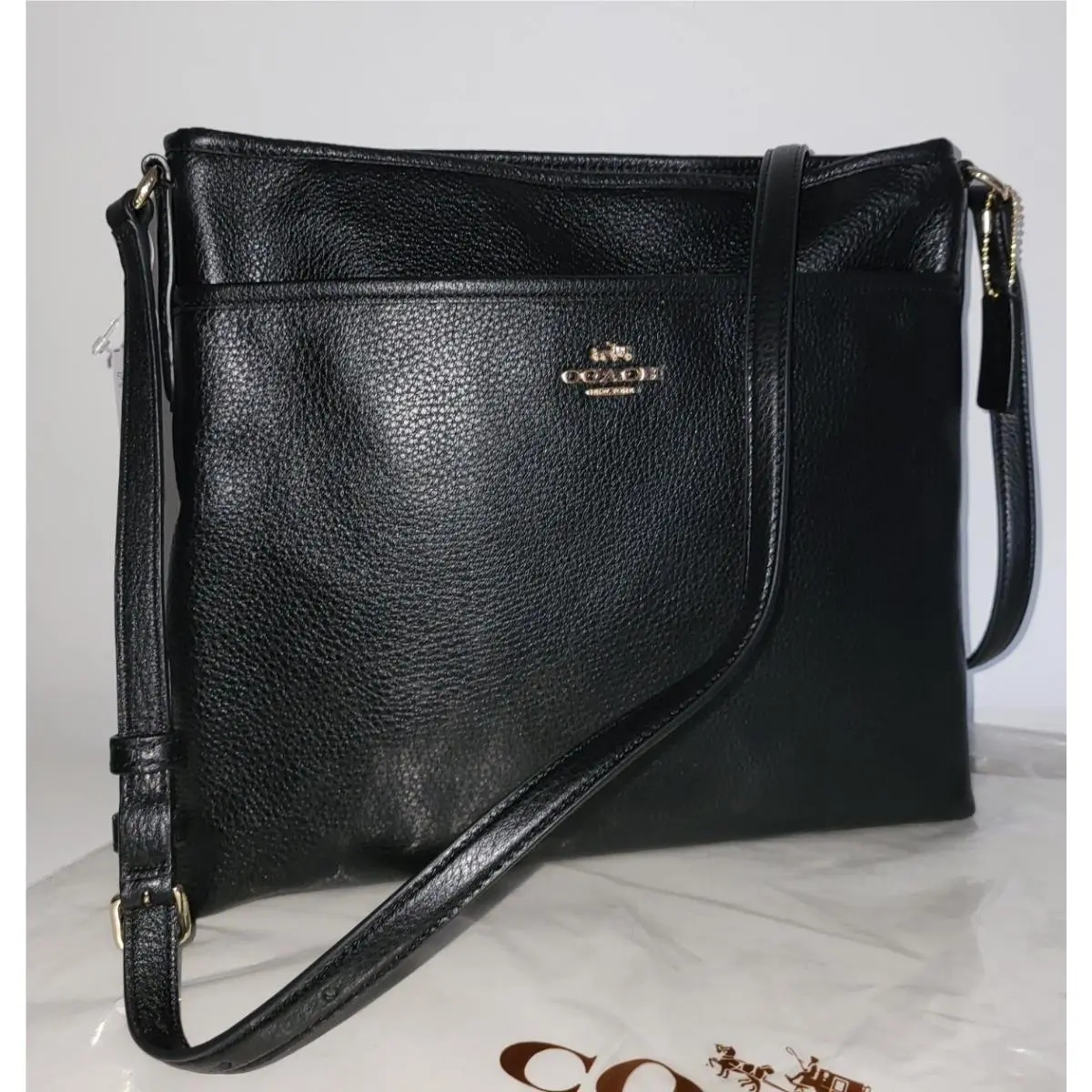 Coach F37321 Pebbled Leather File Crossbody Shoulder Handbag Purse Black