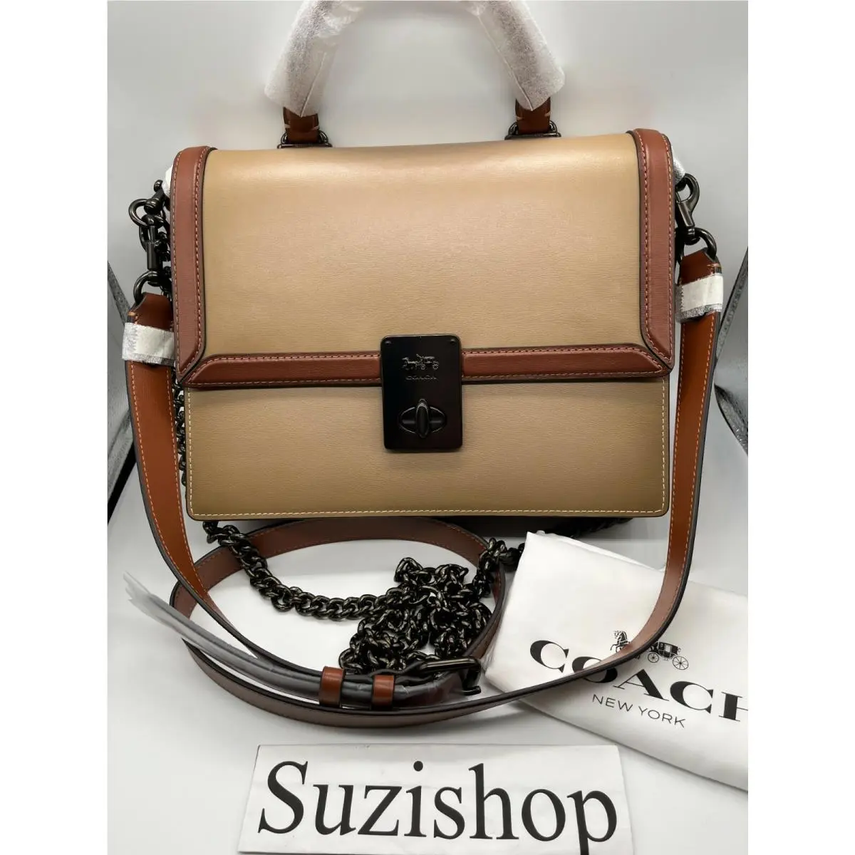 Coach Hutton Top Handle in Colorblock Pewter Taupe Multi Style 740