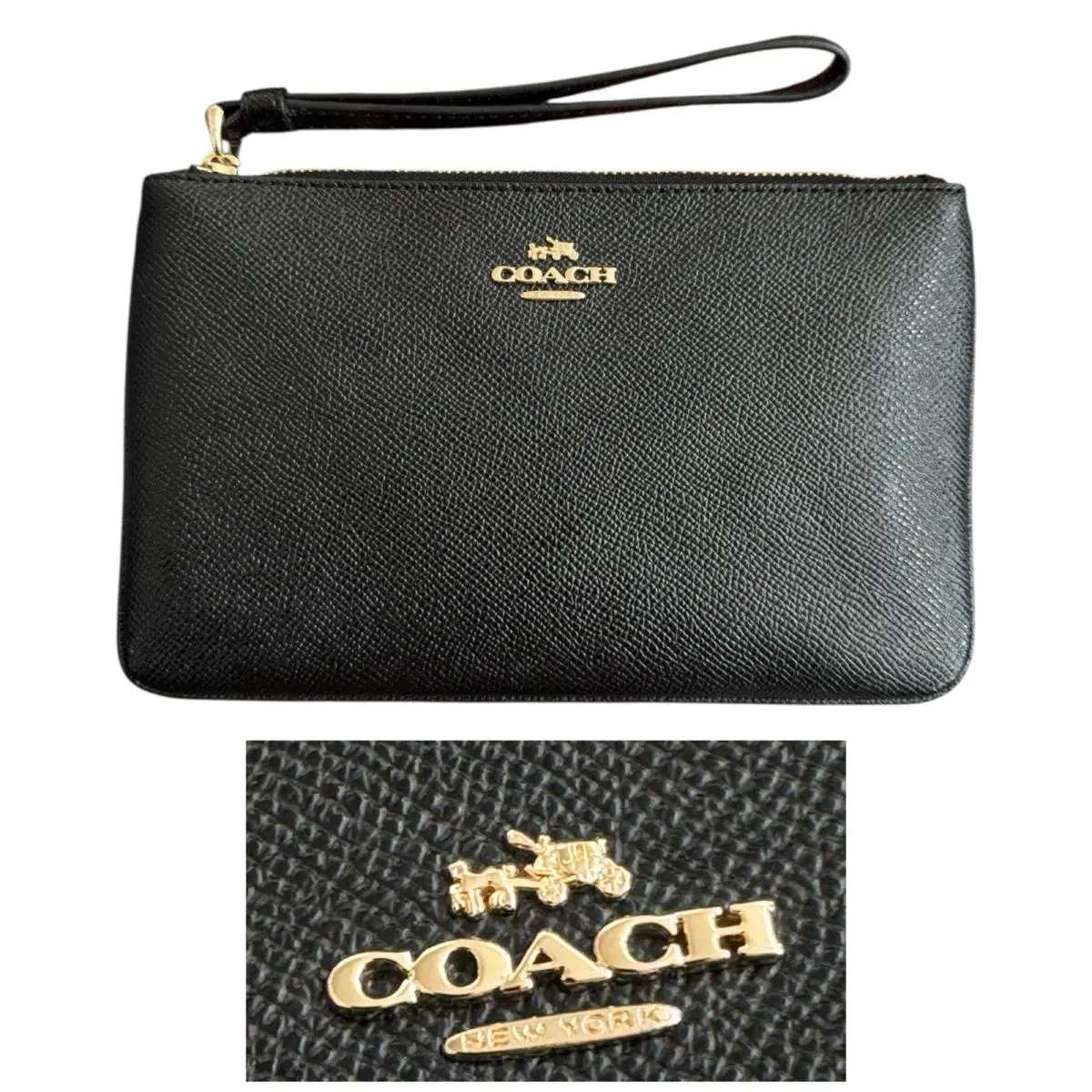 Coach Crossgrain Leather Corner Zip Large Wristlet Leather Gold F57465