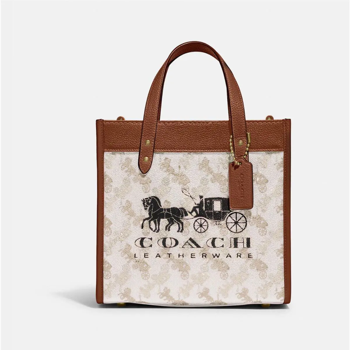 Coach Field 30 Tote Shoulder Hand Bag Horse Carriage Brass Chalk Burnished Amber