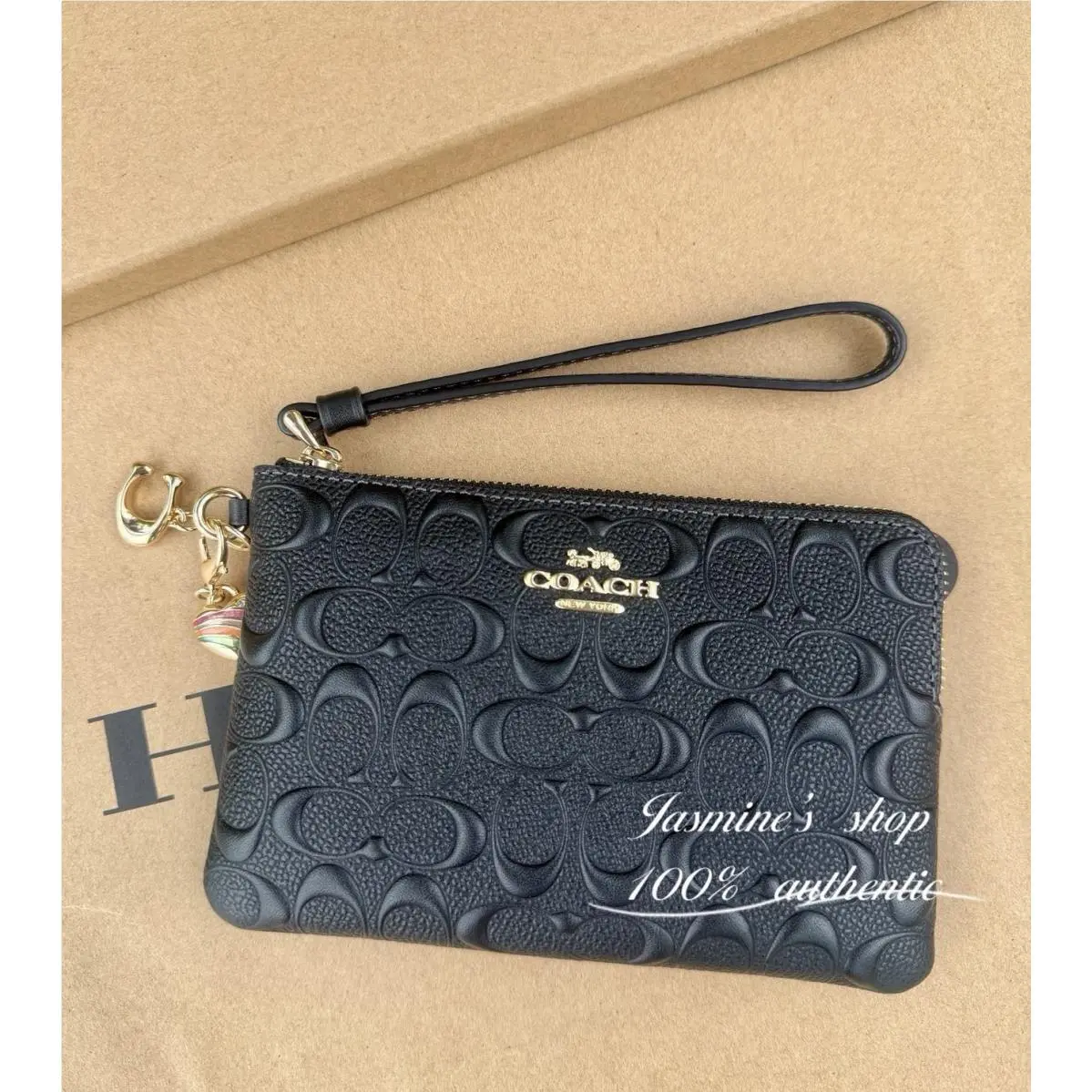 Coach CF358 Boxed Corner Zip Wristlet In Signature Smooth Calf Leather