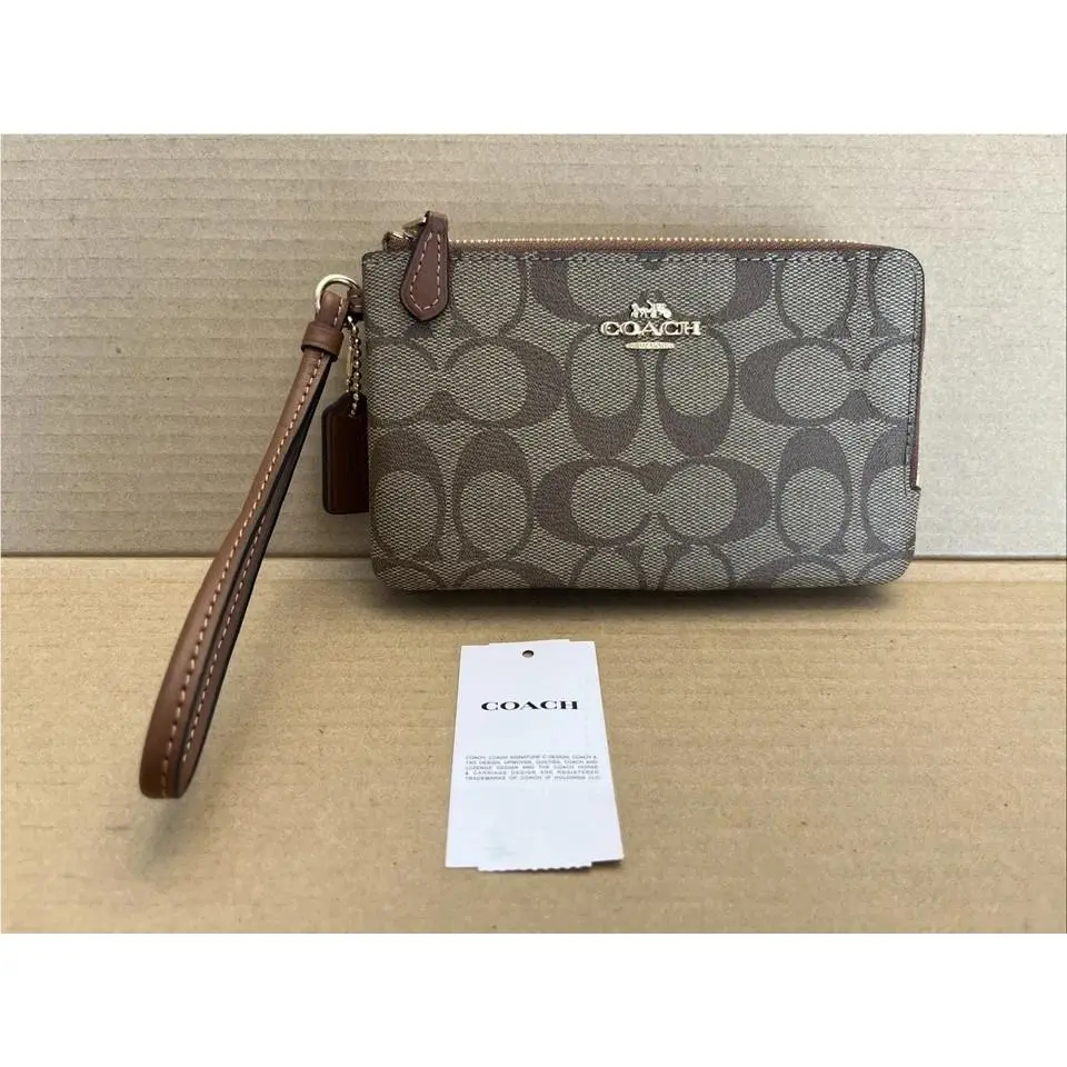Coach Khaki Redwood Wristlet Leather Corner Zip Wallet 87591