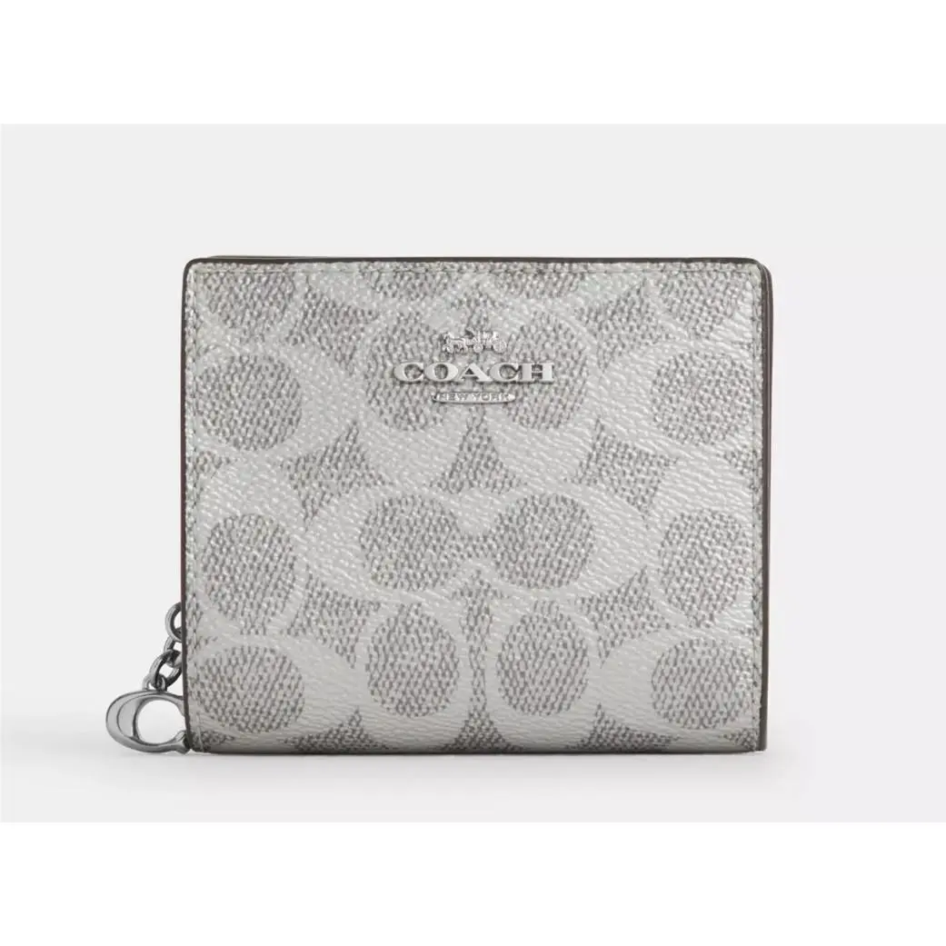 Coach Women` Grey/silver Signature Canvas Snap Small Wallet CCL96