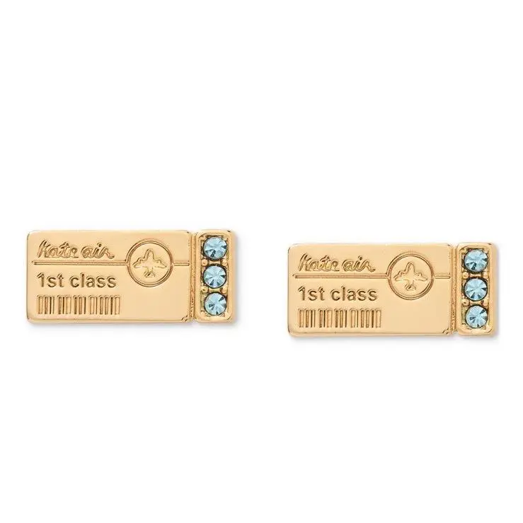 New Kate Spade Gold-tone Out of Office First Class Ticket Stud Earrings