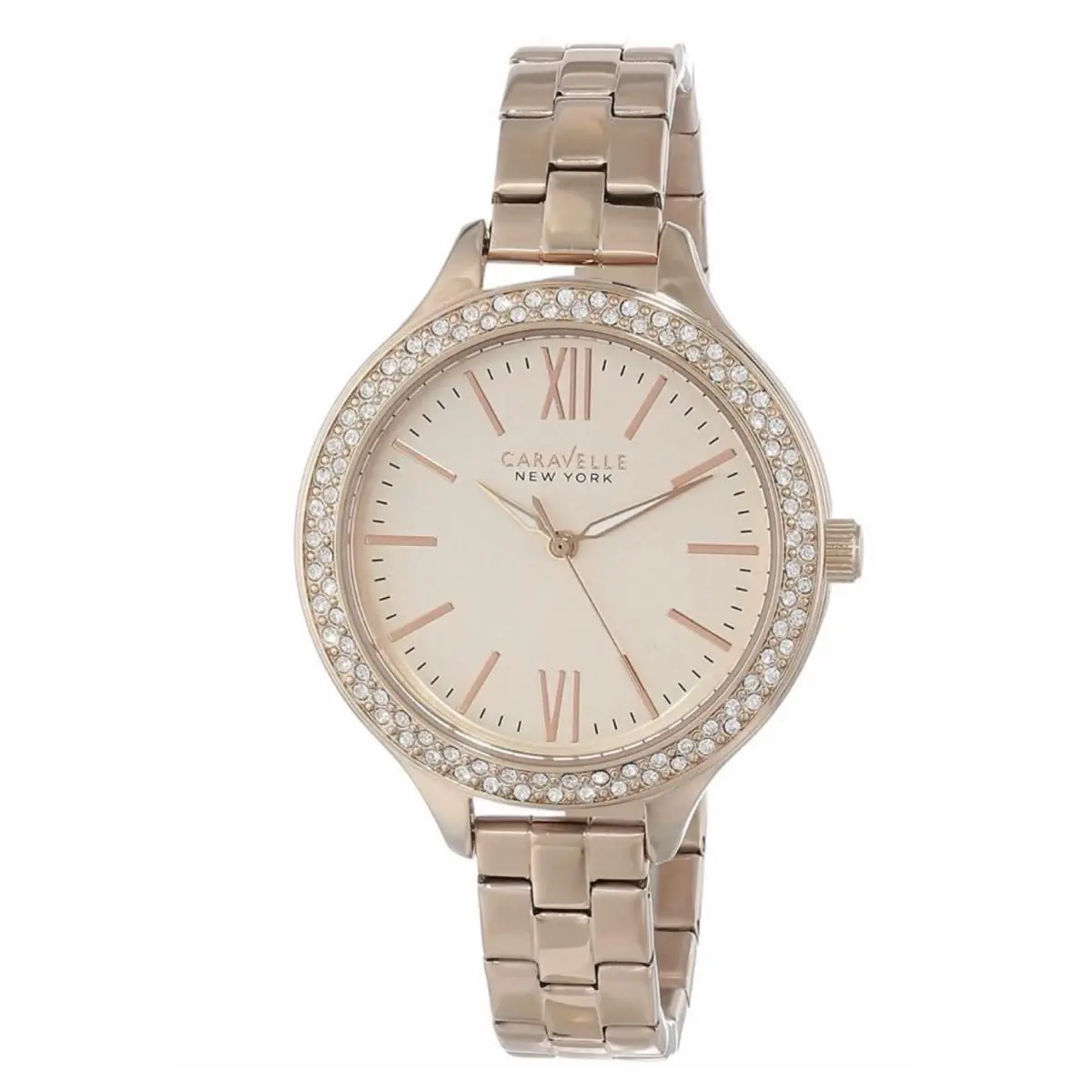 New York by Bulova Ladies Wristwatch 44L125 Rose Gold - Gem Bezel 37MM by Caravelle