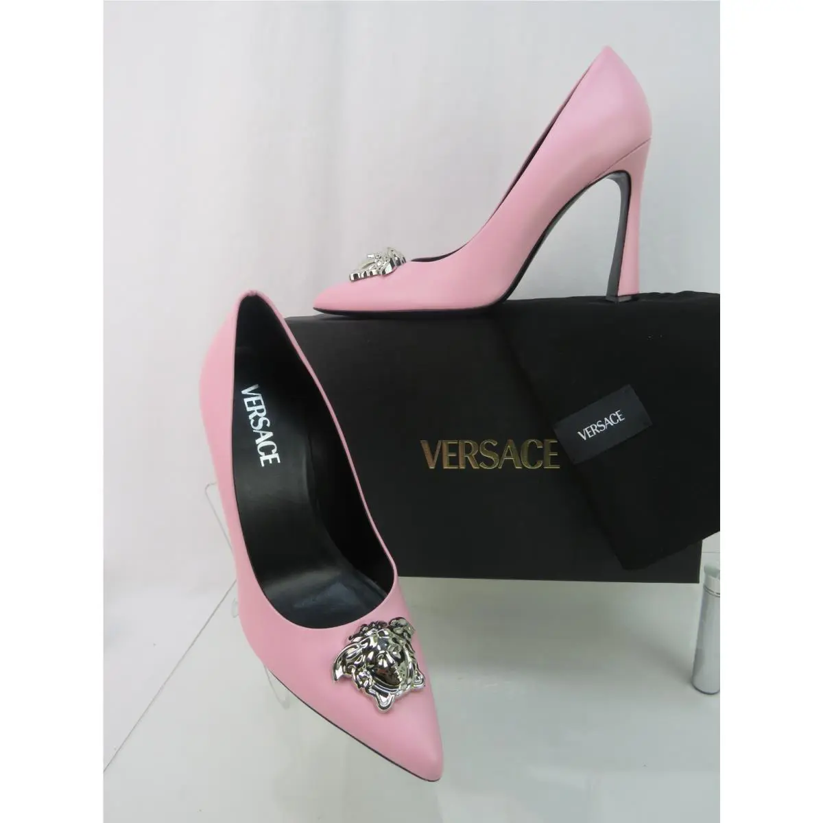Black Leather Gold Medusa Head Logo Heel Pumps 37 7 by Versace