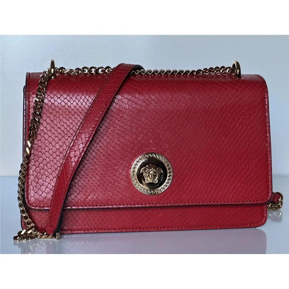 Versace Gold Medusa Head Calf Leather Dark Red Shoulder Bag 1020716