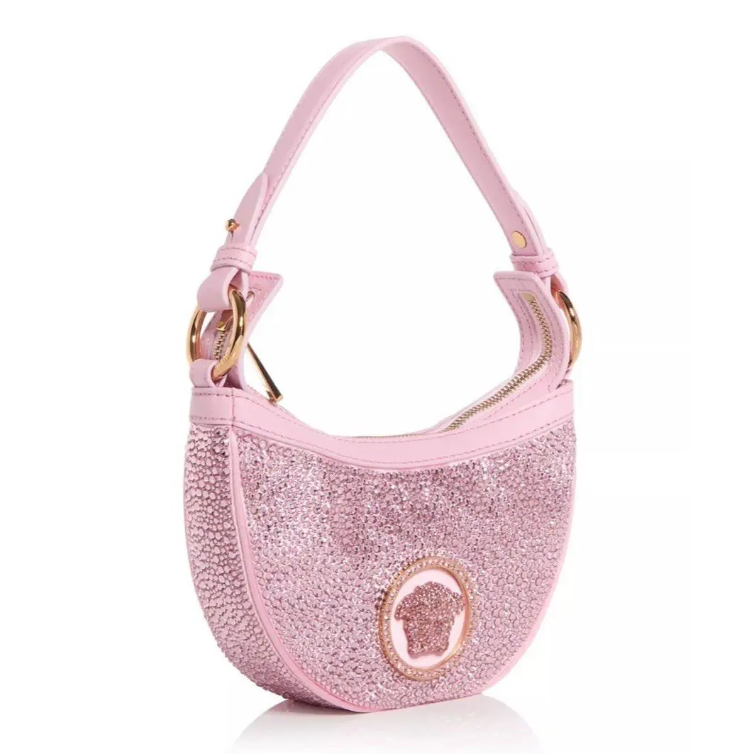 Versace Crystal La Medusa Mini Hobo Handbag Pink Rare