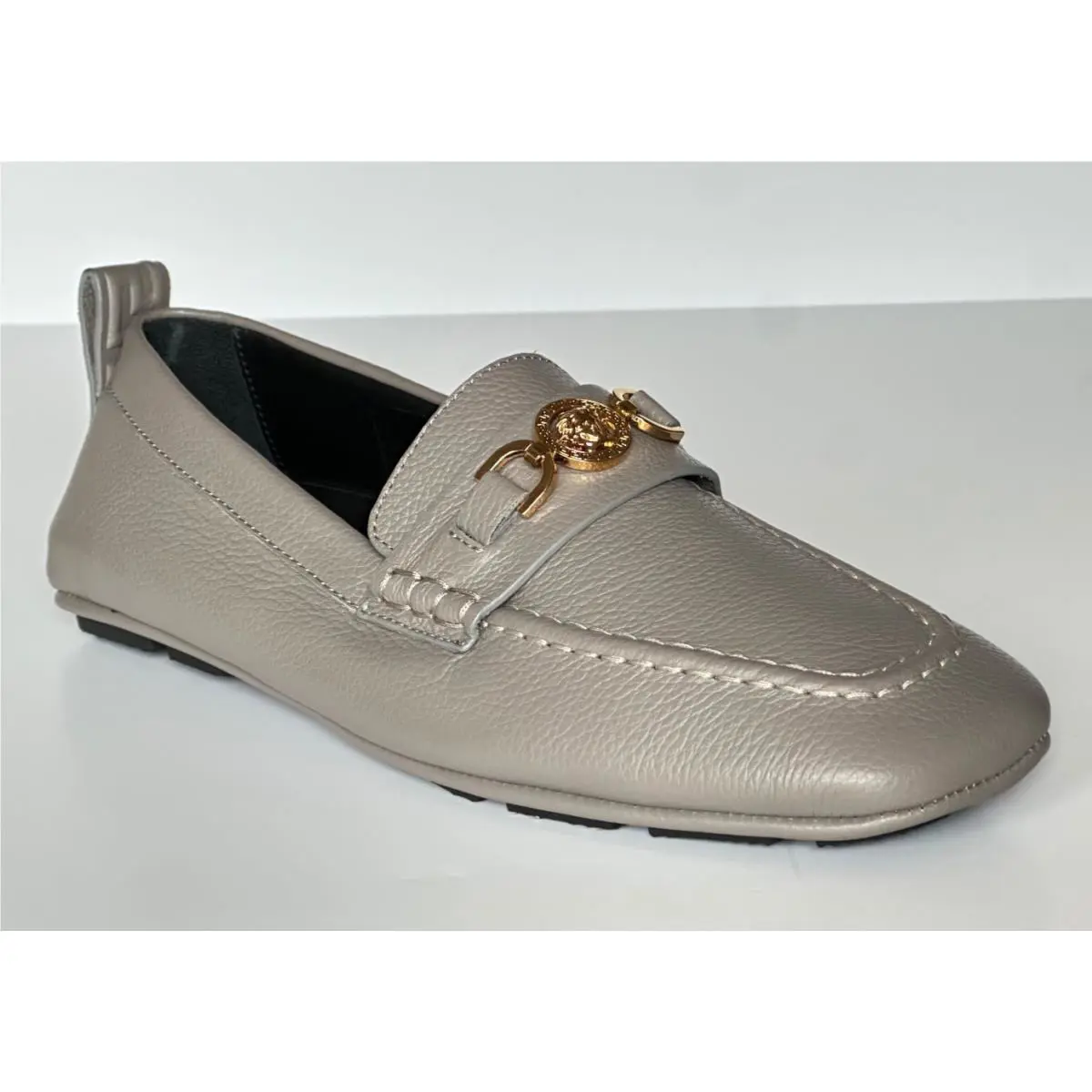 Versace Gold Medusa Men`s Gray Leather Driver Shoes 8 US 41 Euro 1017072
