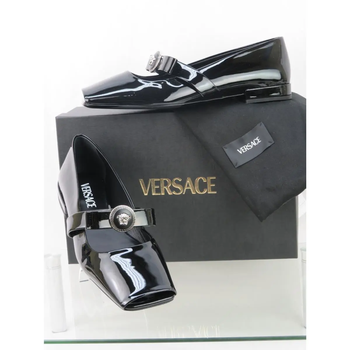 Versace Metallic Silver Leather Coin Medusa Head Logo Bow Flats 40 10 Italy