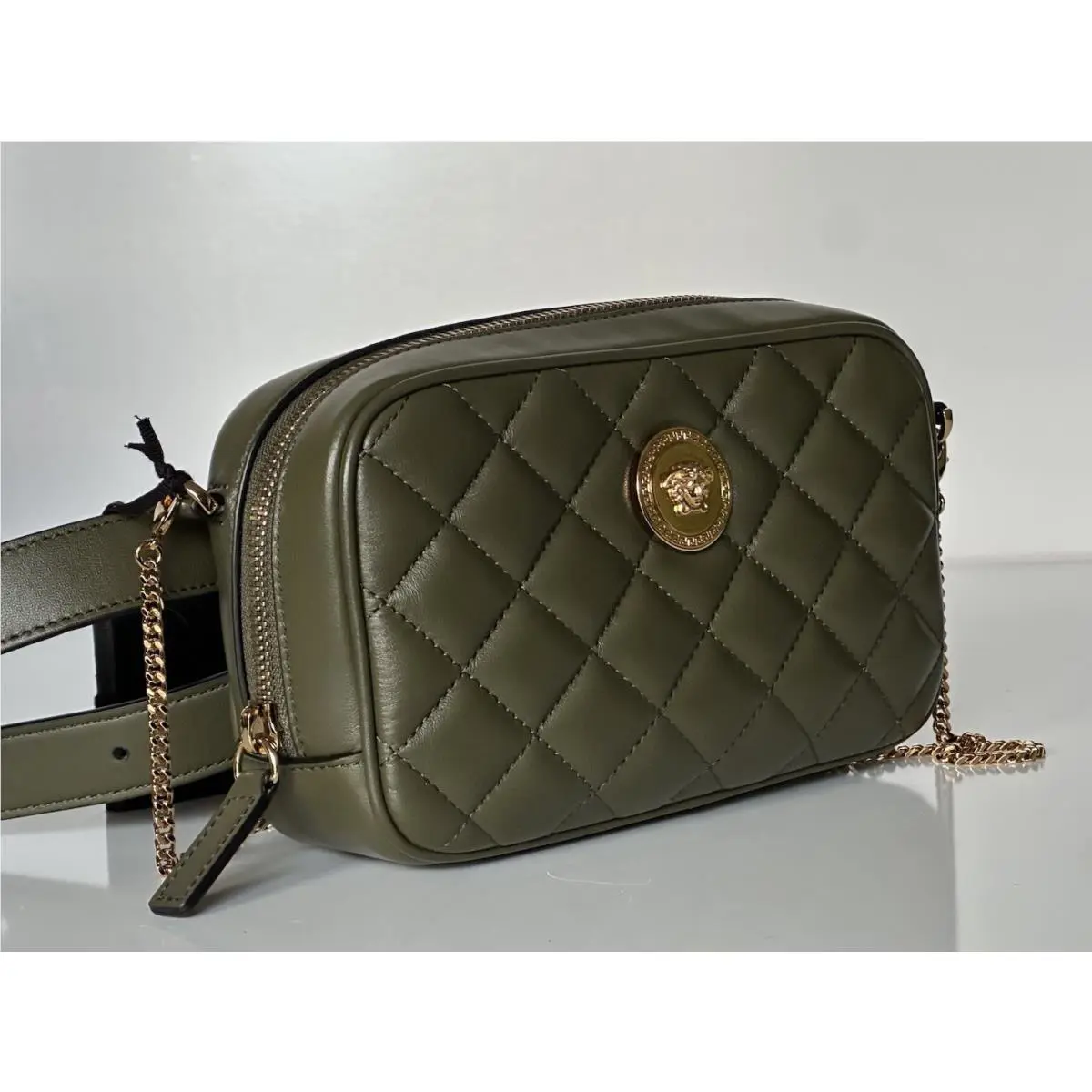 Versace Medusa Head Quilted Lamb Leather Belt Bag Green 1002884 IT