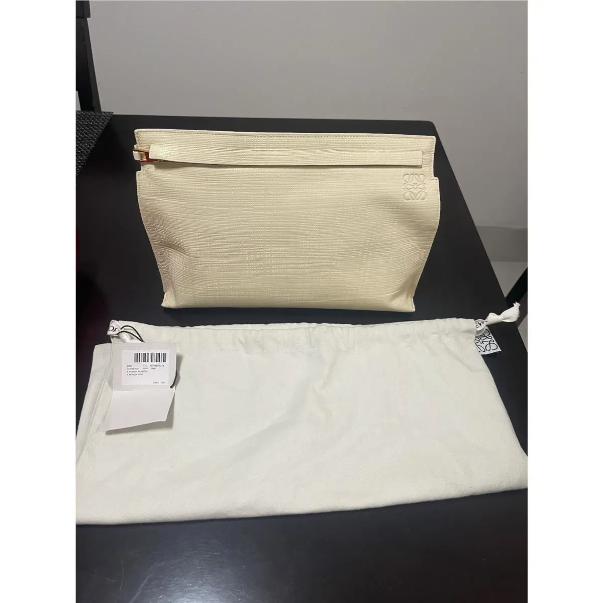 Loewe Engraved Calf Leather T Pouch Color Milk
