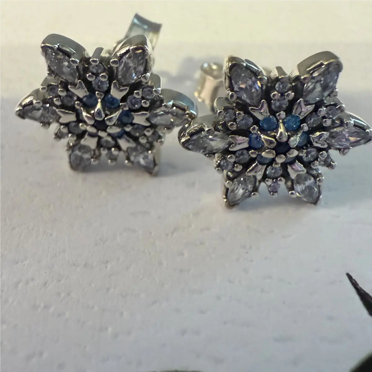 Pandora Sparkling Blue CZ Winter Snowflake Retired Stud Earring