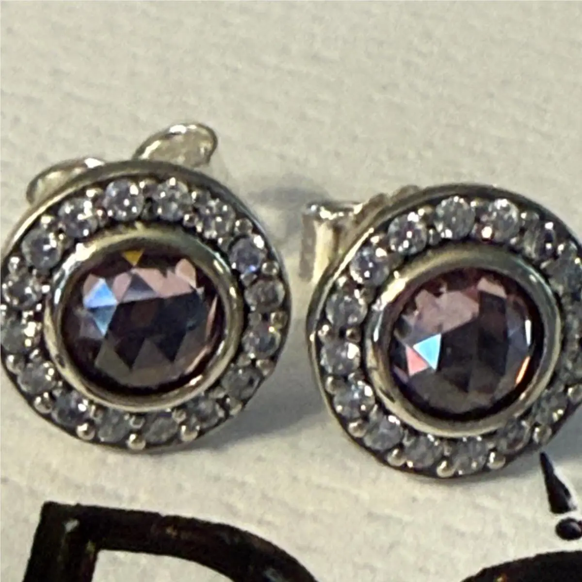 Pandora Sparkling Purple Crystal Retired Stud Silver Earring