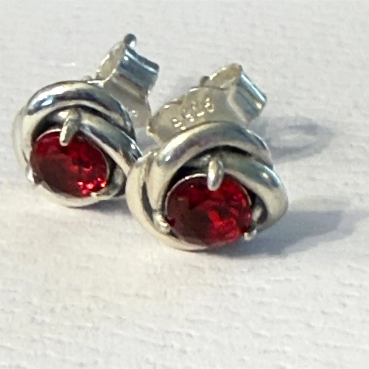 Pandora Encircled January Red Birthstone Silver Stud Earring