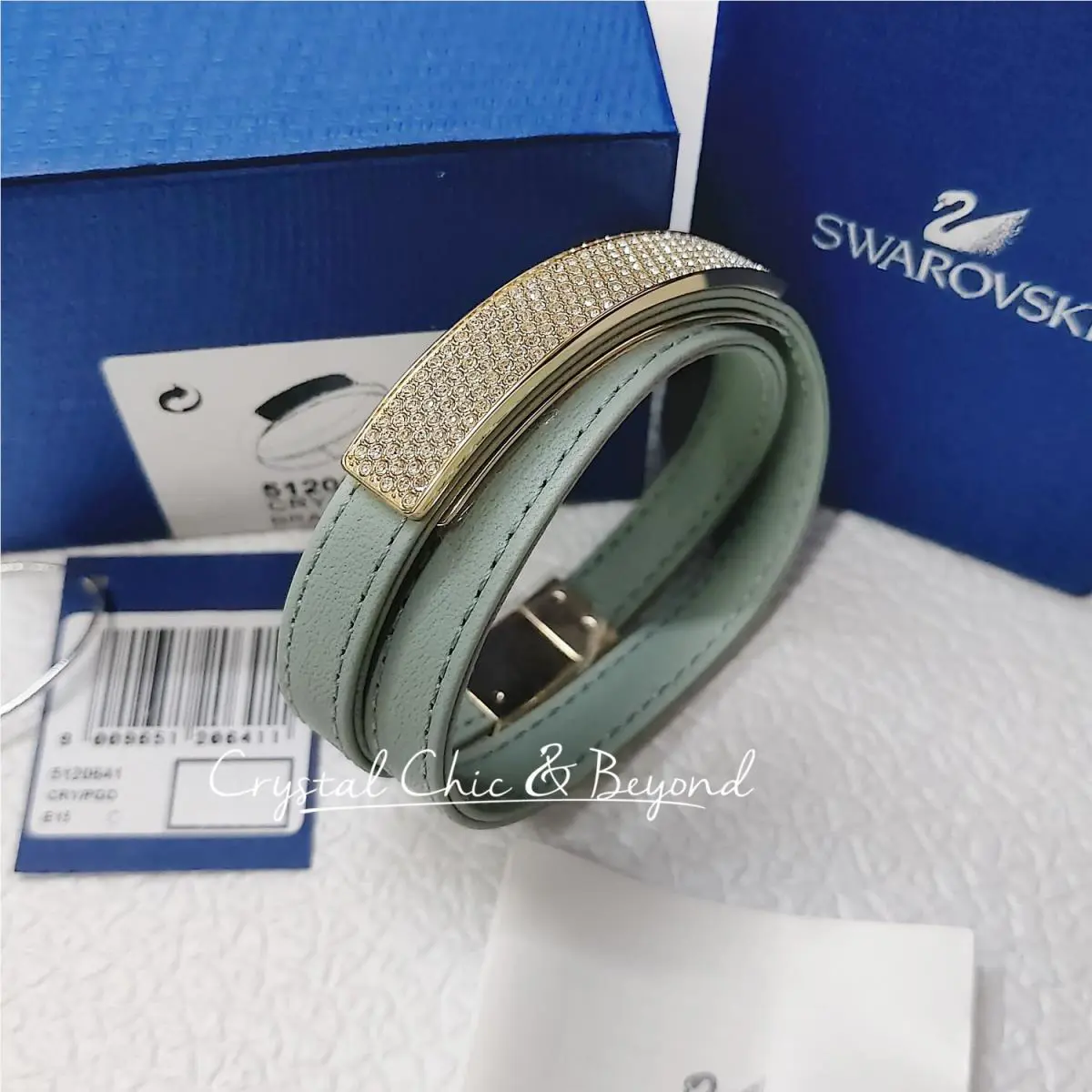 Swarovski Vio Leather Bracelet Crystal Magnetic Light Green 5120641