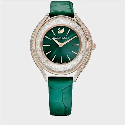 5644078 Crystalline Oval Rose Tone Green Dial Women`s Watch by Swarovski